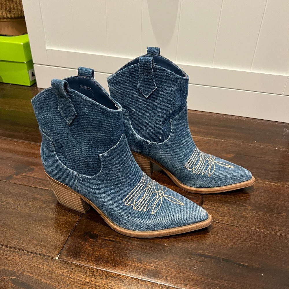 Marc Fisher Blue Denim Heeled Boots